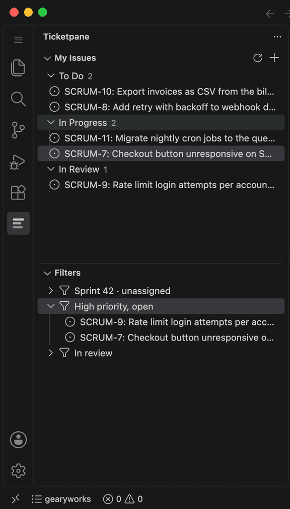 Saved JQL filters (Pro)